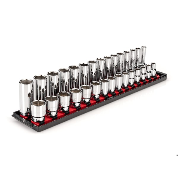 1/2 Inch Drive 6-Point Socket Set with Rails, 30-Piece (10-24 mm)
